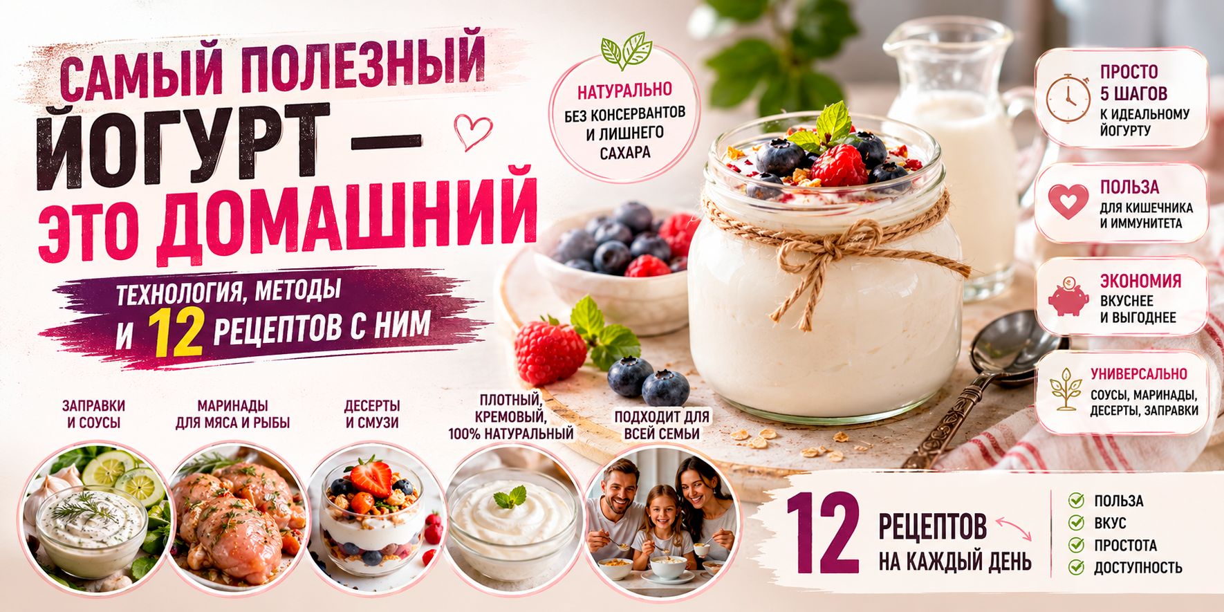 Самый полезный йогурт — это домашний: технология, методы и 12 рецептов с ним