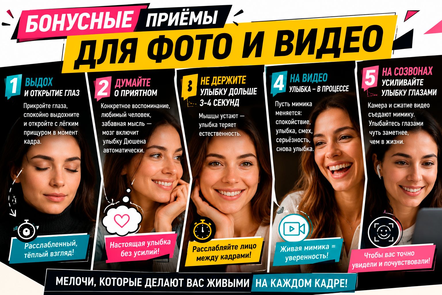 sovety-dlya-idealnykh-snimkov Как улыбаться глазами, а не только ртом: секрет искренней улыбки