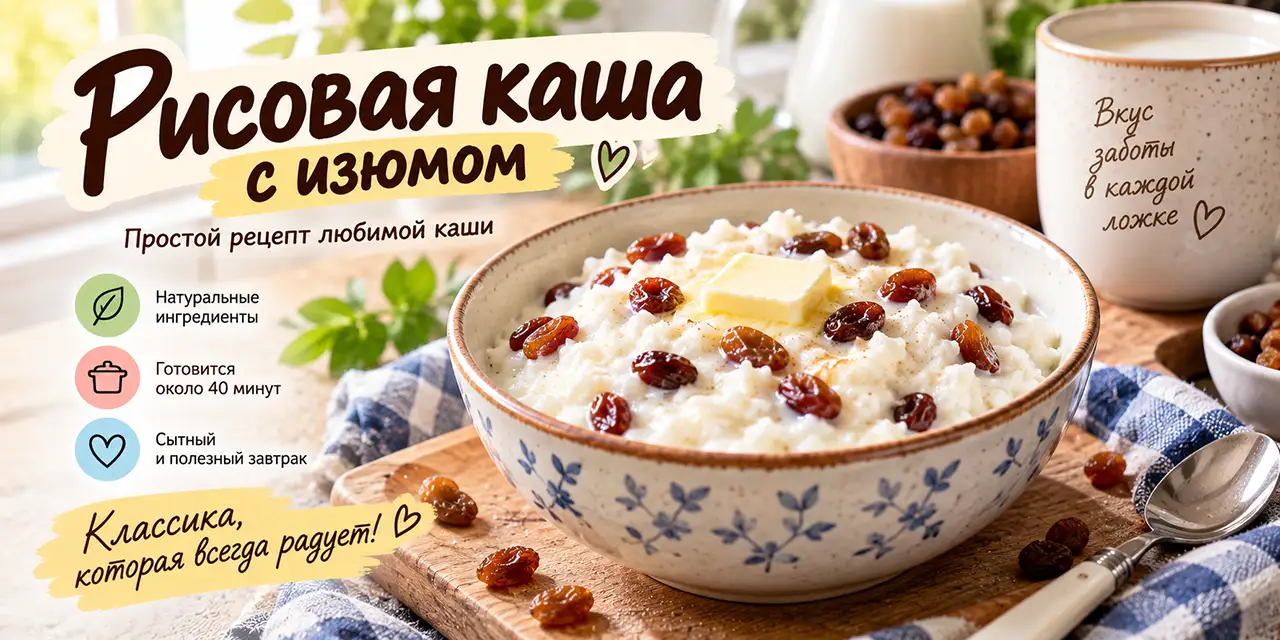 Рисовая каша с изюмом получается нежной, кремовой и в меру сладкой