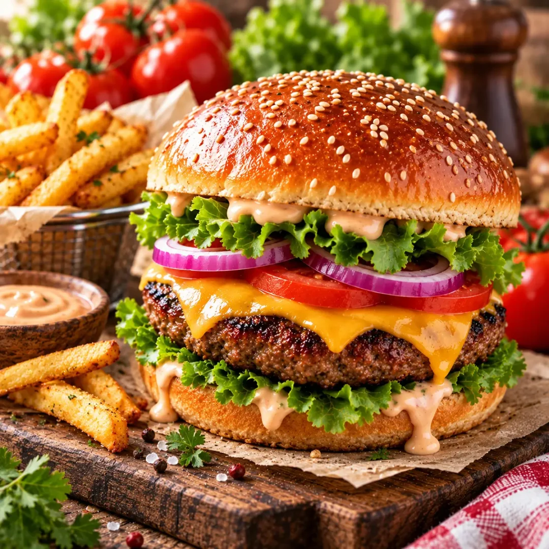 gourmet-cheeseburger-with-golden-fries-1080x1080 Готовим бургер в домашних условиях